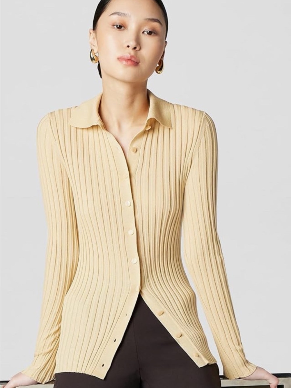 VINCE • Milk & Honey • Ribbed Japanese Cotton Blend Cardigan